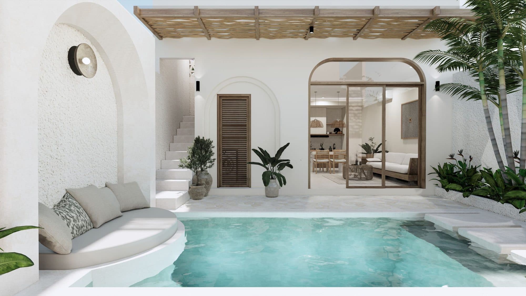 Bali villa with private pool and tropical plants, a typical property for a stay-for-content exchange